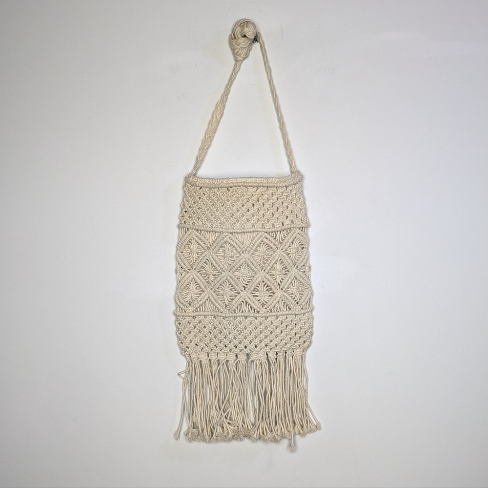BP Nordstrom Cream Macrame Fringe Snap Top Crossbody Purse Bag